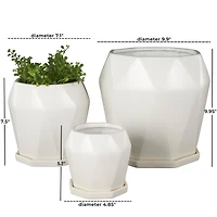 White Faceted Ceramic Planter Set