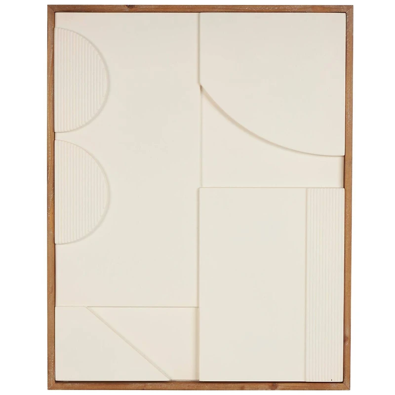 Wall Décor Cream Wood Geometric Design with Brown Wood Frame