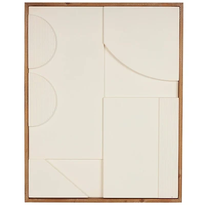 Wall Décor Cream Wood Geometric Design with Brown Wood Frame