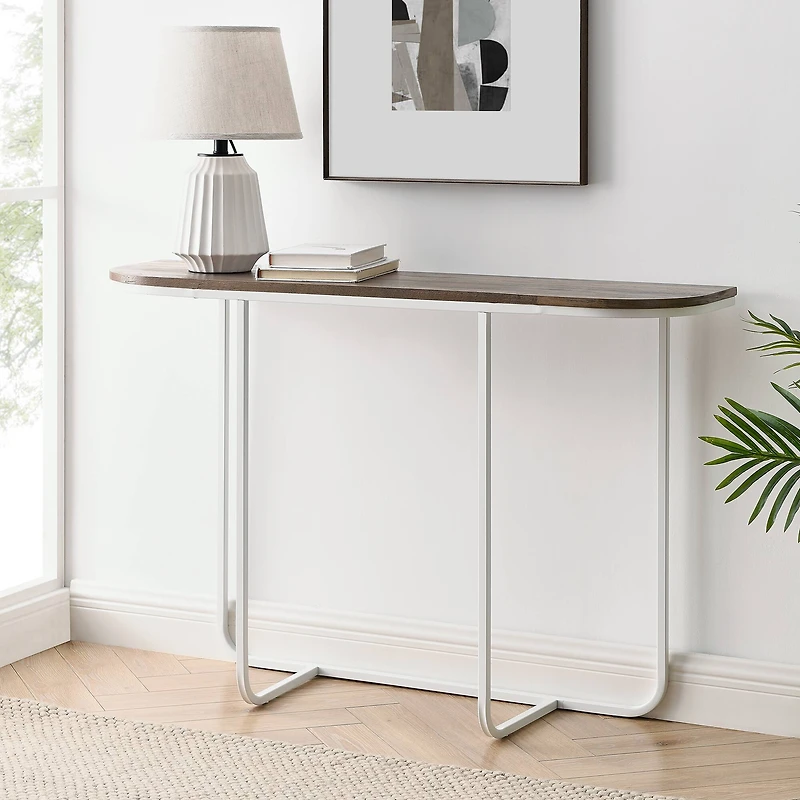 Walker Edison White Reclaimed Barnwood Modern Curved Entry Table