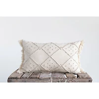 Diamond Design & Fringed Ends Cotton & Linen Lumbar Pillow
