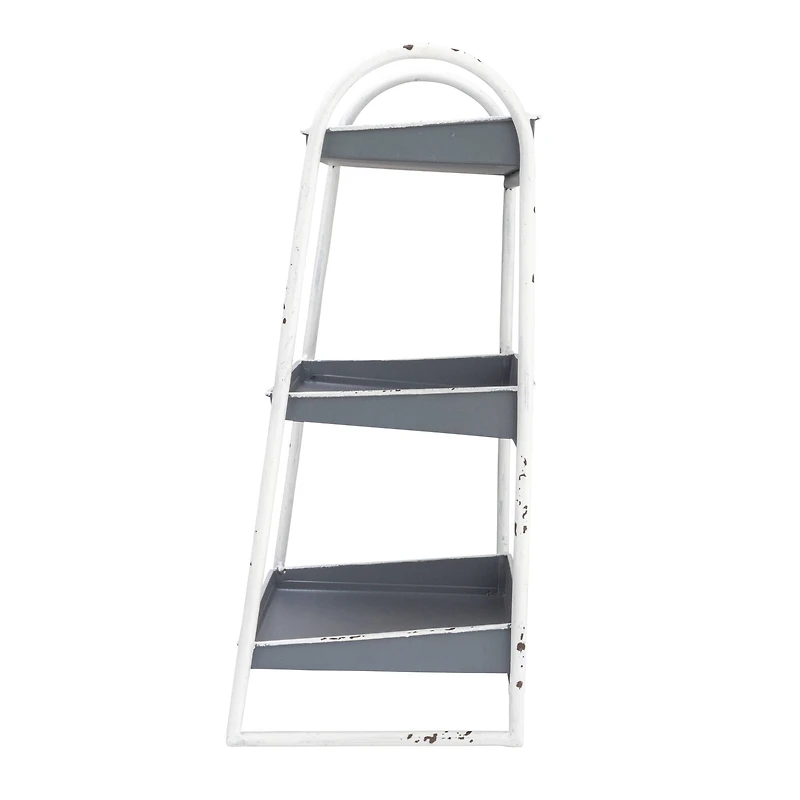 Hello Honey® 15.5" Heavily Distressed 3-Tier Metal Tray with White Frame & Rim