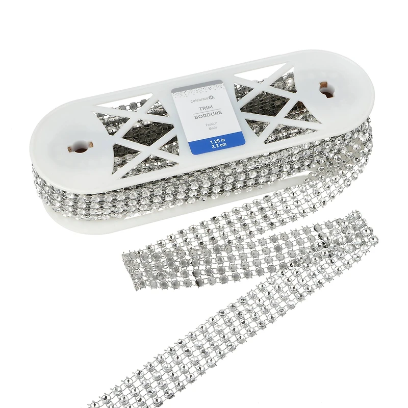 1.29" Silver Round Rhinestone Mesh Trim by Celebrate It® Fashion Mode