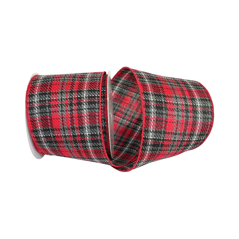 JAM Paper 4" x 10yd. Heavy Twill Wired Plaid Ribbon