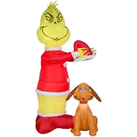 Airblown Dr. Seuss Animated Grinch Putting Santa Hat On Max