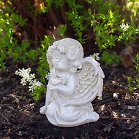 6.5" Ivory Sitting Cherub Angel with Bird Outdoor Statue
