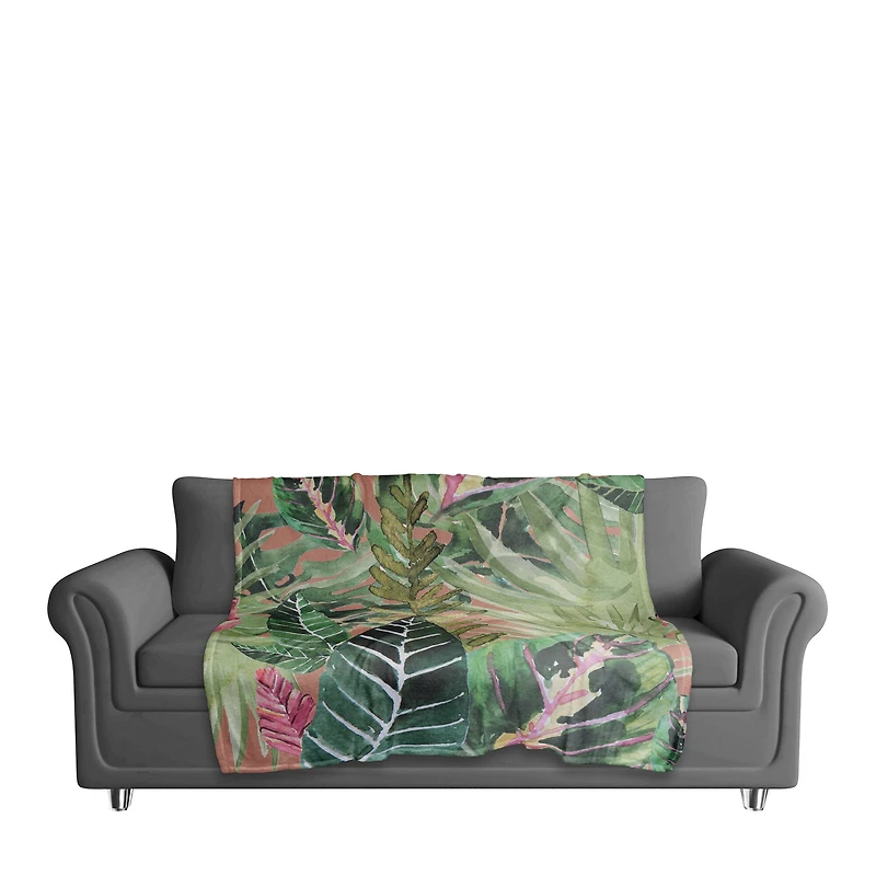 Tropical Palm Jungle Fleece Throw Blanket
