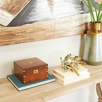 Gold Brass Sextant Compass with Decorative Box Set