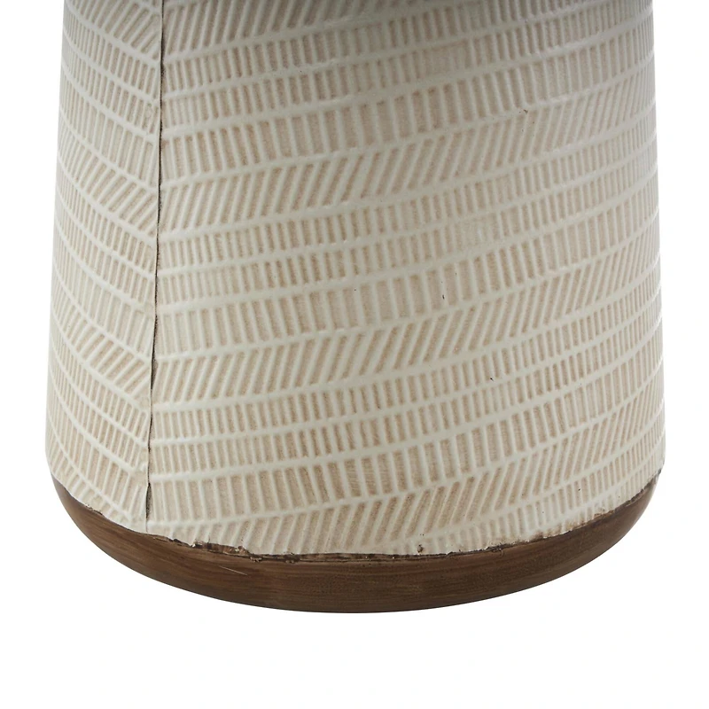 Light Brown Rattan Handmade Woven Vase with Beige Metal Base
