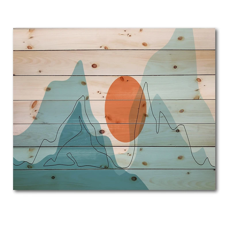 Designart - Red Moon Over Abstract Blue Mountains I