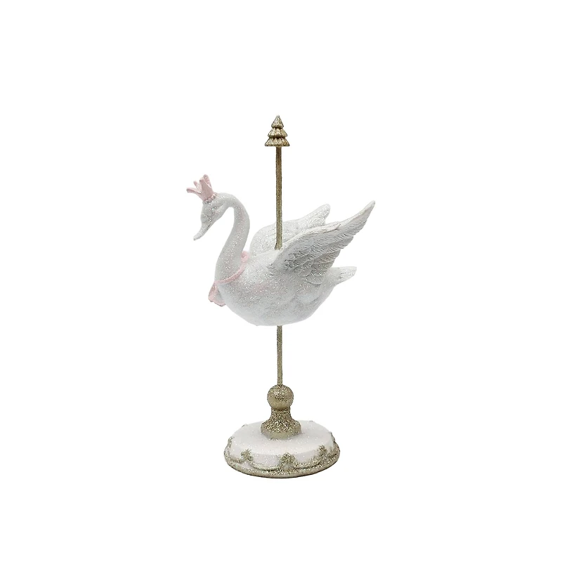 10.75" White, Gold & Pink Frosted Carousel Swan Tabletop Décor by Ashland®