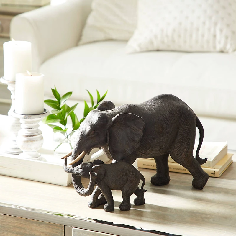 14" Dark Brown Eclectic Elephant Sculpture