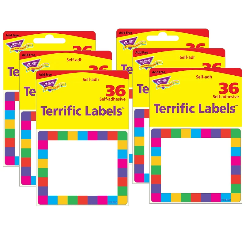 Trend Enterprises® Rainbow Plaid Terrific Labels™, 6 Packs of 36
