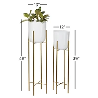 CosmoLiving by Cosmopolitan Set of 2 White Metal Contemporary Planter, 39", 46"