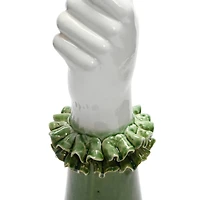 Hello Honey® 12" Green & White Stoneware Hand Vase with Ruffled Shirt Sleeve