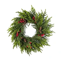 Glitzhome® 24"D Christmas PE Wreath with Pinecones and Red Berries