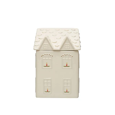 Hello Honey® White & Gold Hand-Painted Stoneware House Cookie Jar