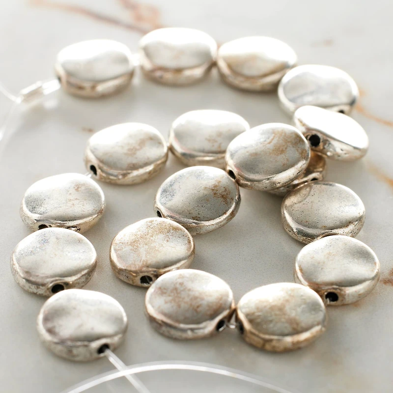 Sterling Silver-Plated Lentil Beads, 10mm by Bead Landing™