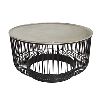 30" Black Metal Open Frame Wire Geometric Coffee Table with Silver Aluminum Top