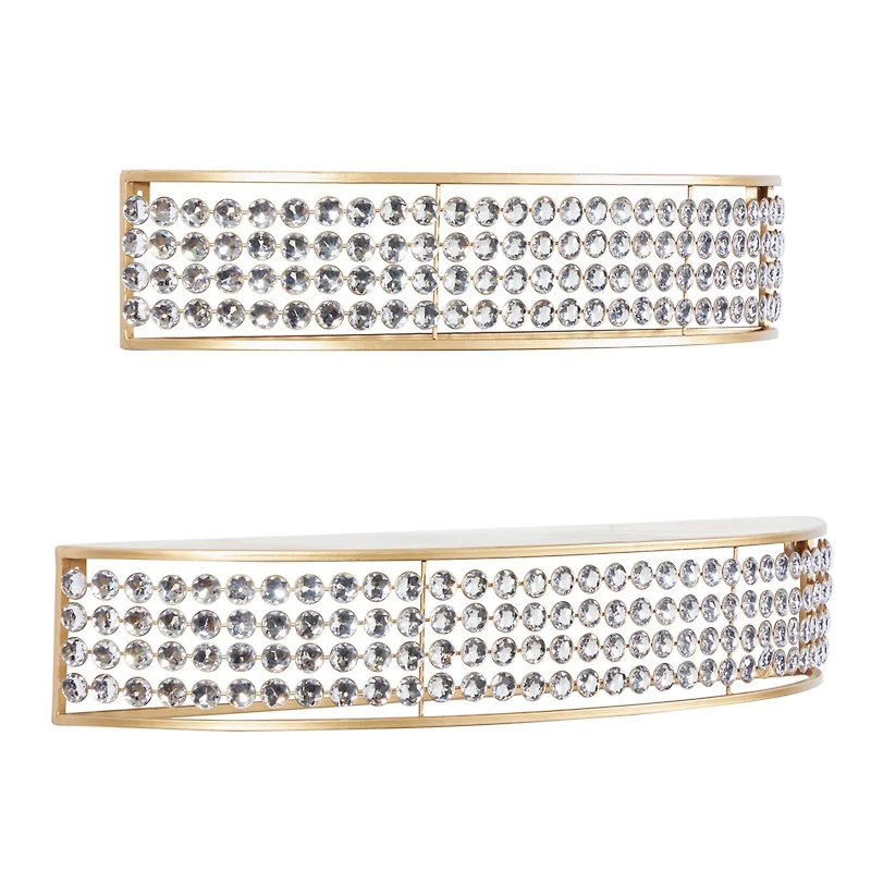 Set of 2 Gold Metal Contemporary Wall Shelves 28", 24"