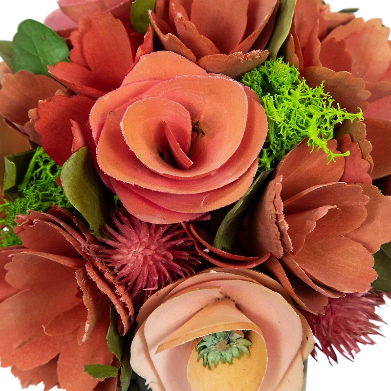 9" Red & Pink Artificial Mixed Floral Wooden Spring Bouquet