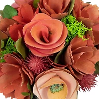 9" Red & Pink Artificial Mixed Floral Wooden Spring Bouquet