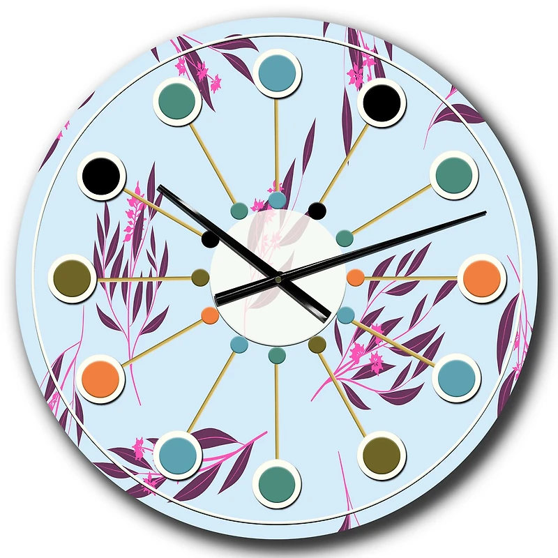 Designart 'Bright Eucalyptus Floral Pattern I Mid-Century Modern Wall Clock