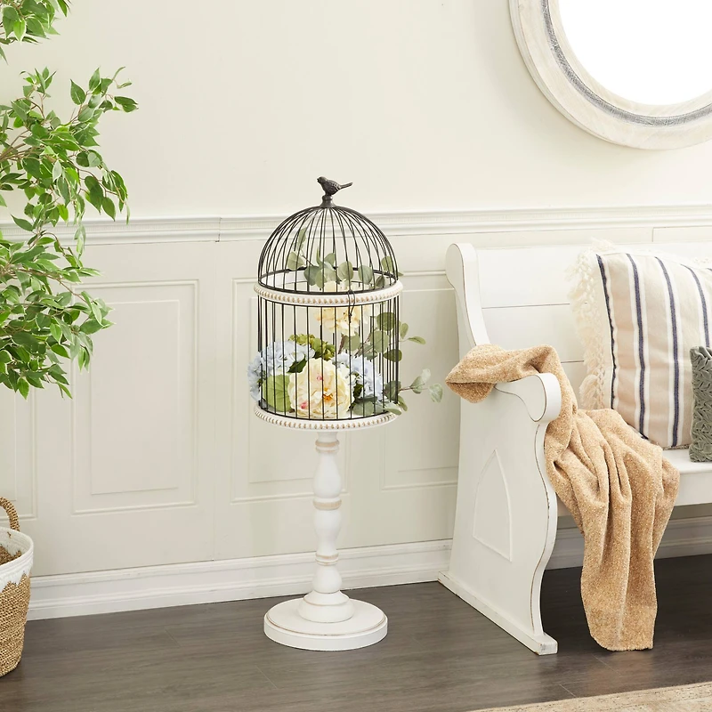 White Wood Farmhouse Birdcage, 44" x 14" x 14"