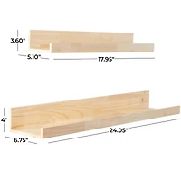 The Novogratz Light Brown Wood 2 Shelves Wall Shelf with Lip Set of 2 18", 24"