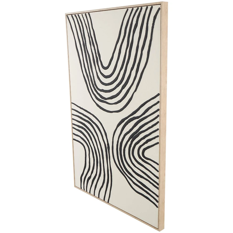 Black Wooden Abstract Wavy Line Framed Wall Art with Black Wooden Frame