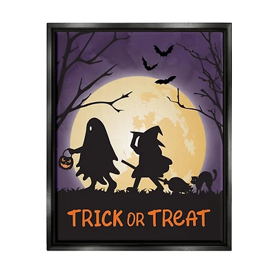 Stupell Industries Trick Or Treat Halloween Silhouettes Framed Floater Canvas Wall Art