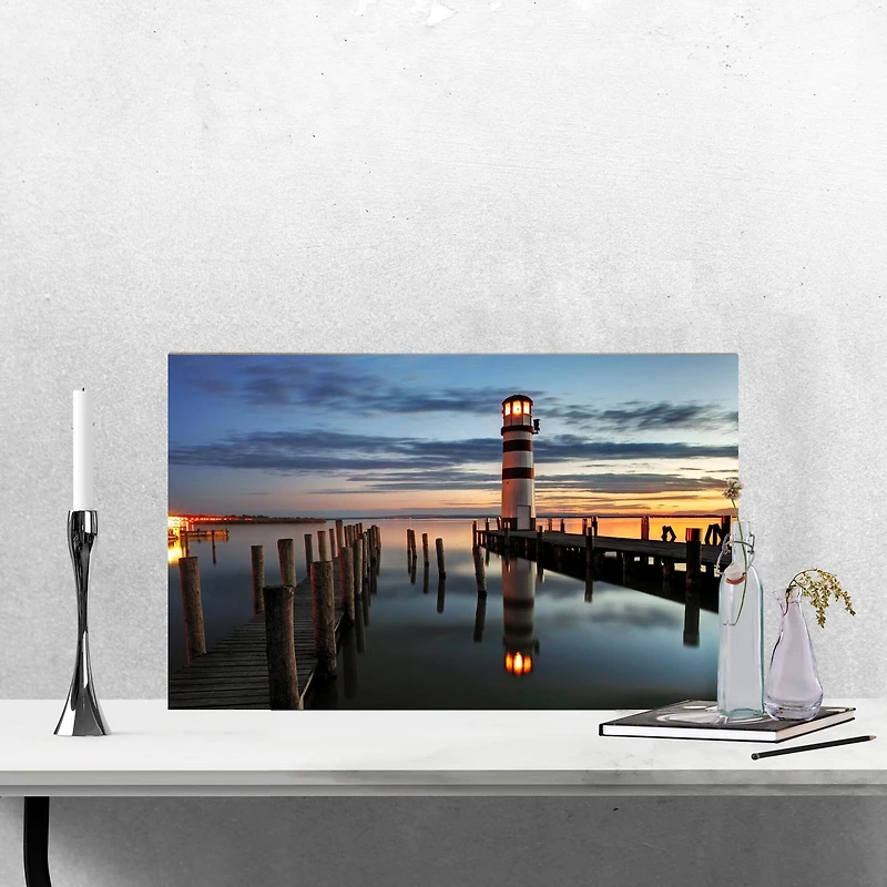 LED Coastal Sunset Lighthouse Scene Canvas Wall Art