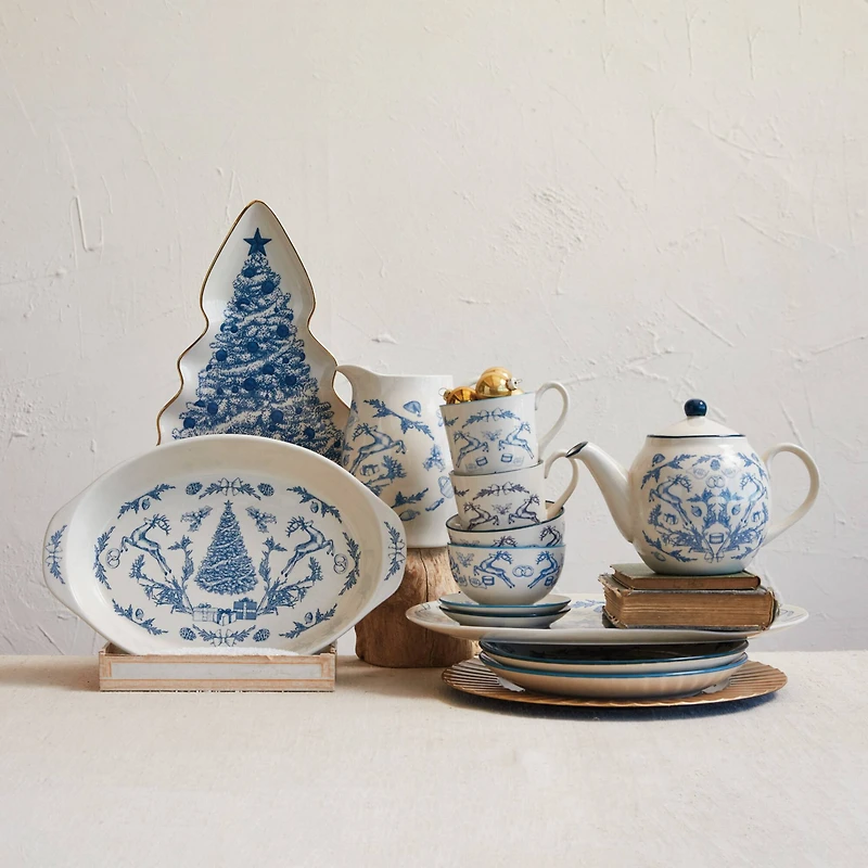 Hello Honey® 1qt. Blue & Cream Classic Holiday Stoneware Pitcher