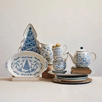 Hello Honey® 1qt. Blue & Cream Classic Holiday Stoneware Pitcher