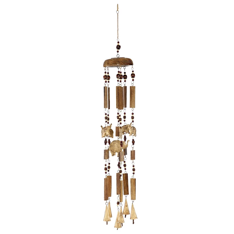 32" Brown Elephant Mango Wood Coastal Windchime