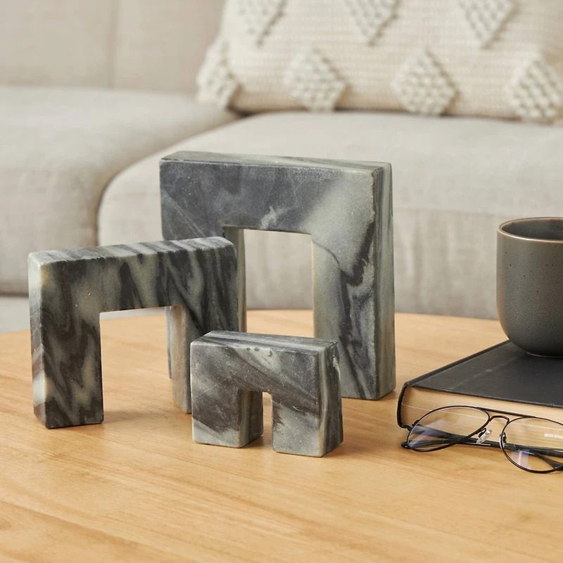 Black Marble Abstract Square Arch Decorative Sculpture Set
