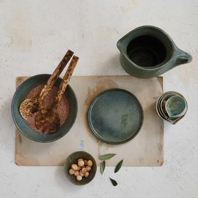 Hello Honey® 8" Matte Teal Stoneware Bowl with Reactive Glaze, 2ct.