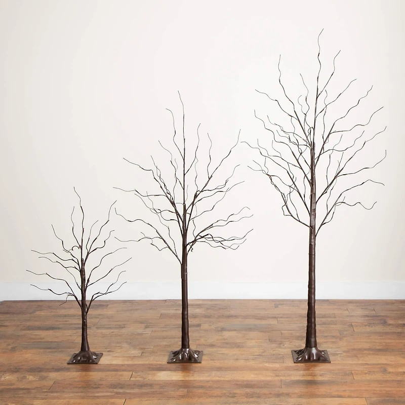 3ft. 5ft. 6ft. Artificial Brown Birch Trees with Warm White LED Lights - Set of 3