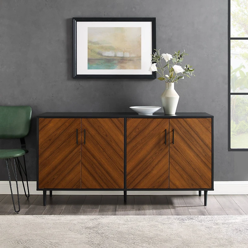 Walker Edison 58" Acorn Bookmatch & Black Mid Century Modern TV Buffet
