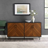 Walker Edison 58" Acorn Bookmatch & Black Mid Century Modern TV Buffet