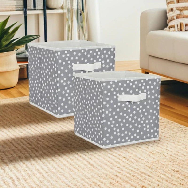 DII® 11" Gray & White Dots Storage Cube, 2ct.