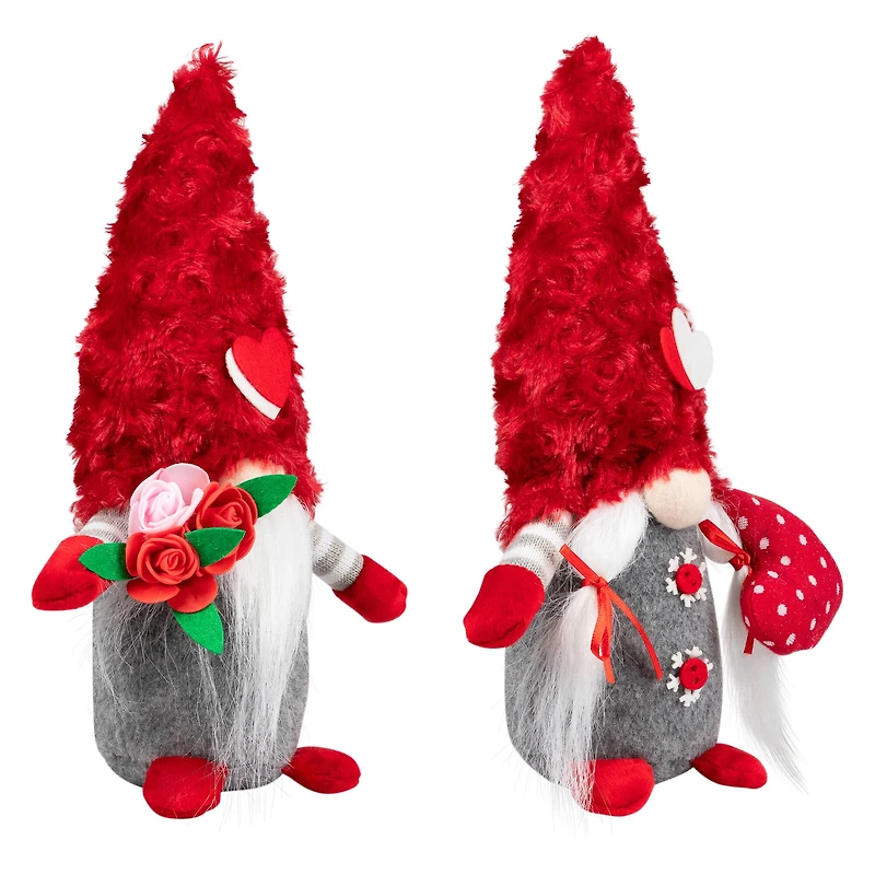 11.5" Red & Gray Fuzzy Hat Valentine's Day Gnomes Set