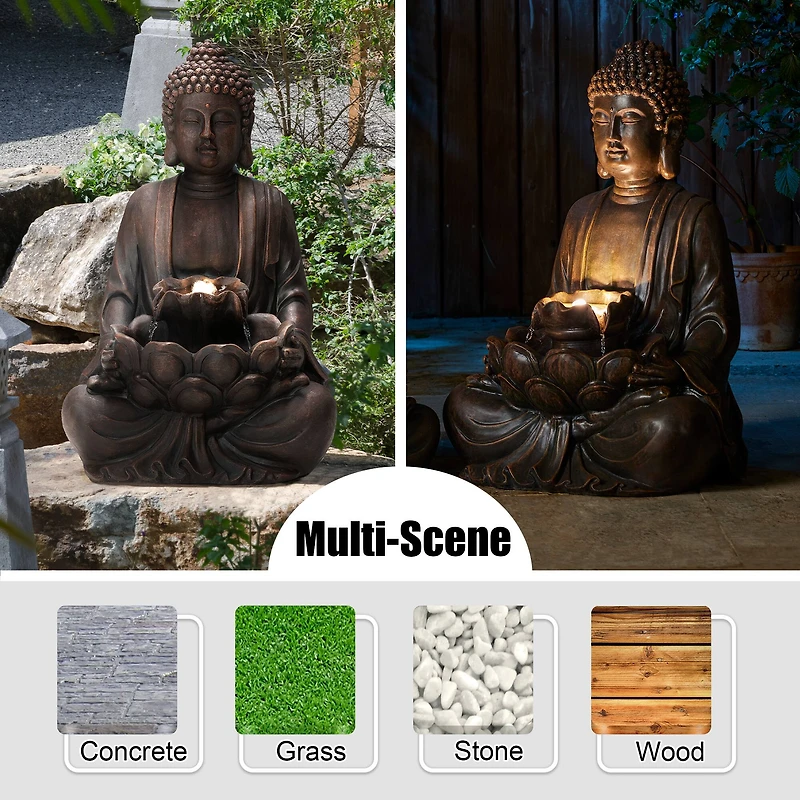 Glitzhome® 28.25" Zen-Style Meditating Buddha Statue Outdoor Fountain with LED Light