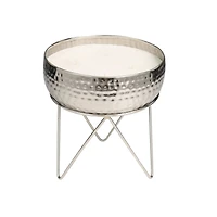 70oz. Campfire Scented White 4 Wick Candle in Silver Bowl with Tripod Stand