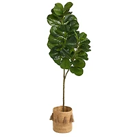 5.5ft. Fiddle Leaf Fig Artificial Tree in Handmade Natural Jute Planter with Tassels