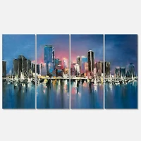 Designart - Coastal City Fantasy Night Scene in Oil Painting