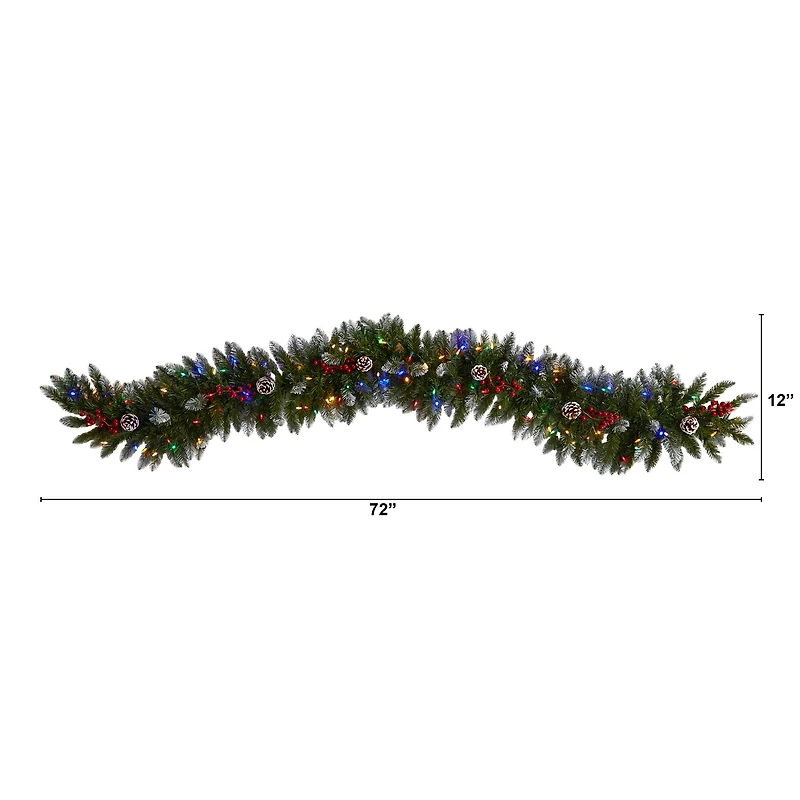 6ft. Pre-Lit LED Snow Tipped Extra Wide Christmas Garland with Pinecones & Berries