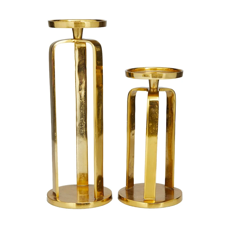 Set of 2 Gold Aluminum Modern Candle Holder, 14" x 5" x 5"