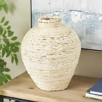13.5" Cream Seagrass Handmade Wrapped Pot Decorative Vase