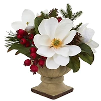 15" Magnolia, Pine & Berries Artificial Arrangement